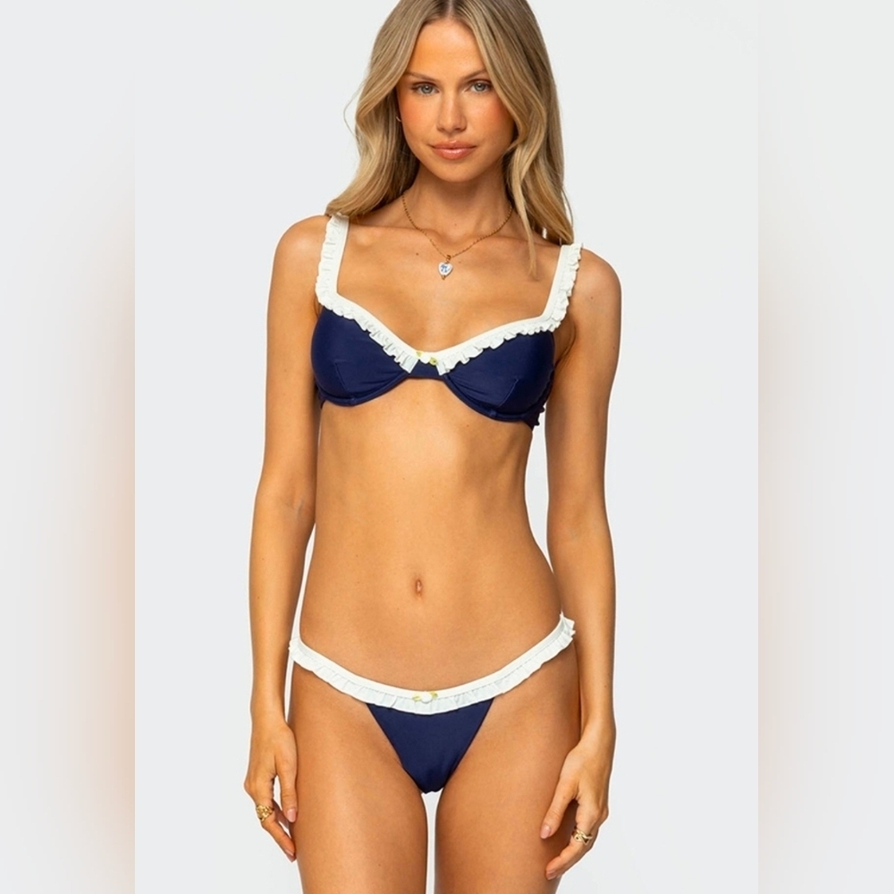 Edikted Kellie Navy Bikini Set Size Medium